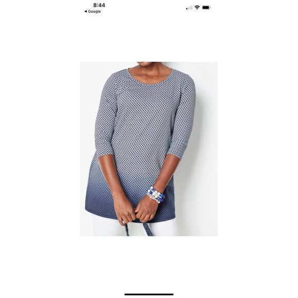 J. Jill Size Large Tall Pure Jill Ballet Sleeve Tunic True Navy Medallion Geo LT - Picture 2 of 10